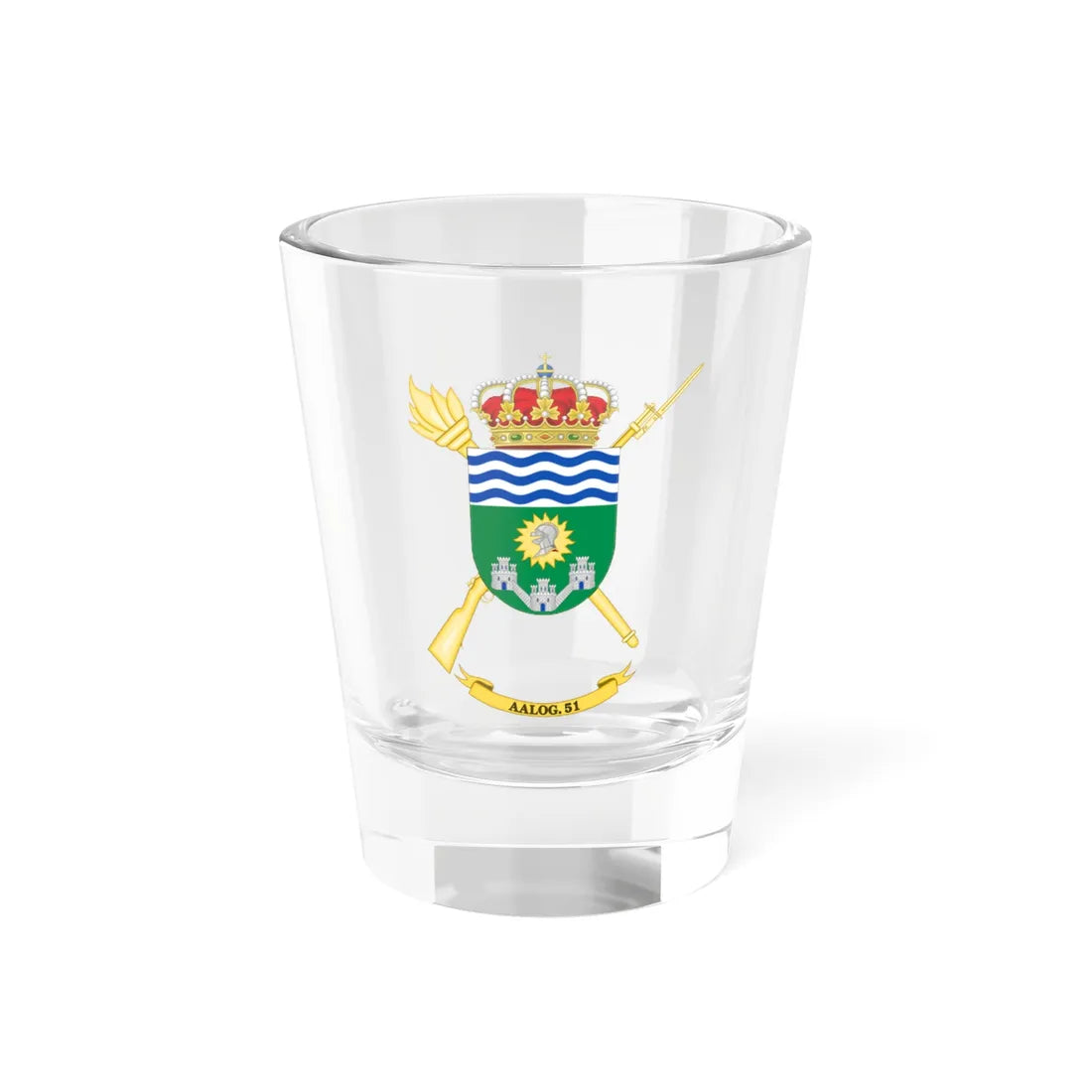 Coat of Arms of the 51st Logistics Support Group (Spain) (Coat of Arms) Shot Glass 1.5oz 1.5oz - Go Mug Yourself