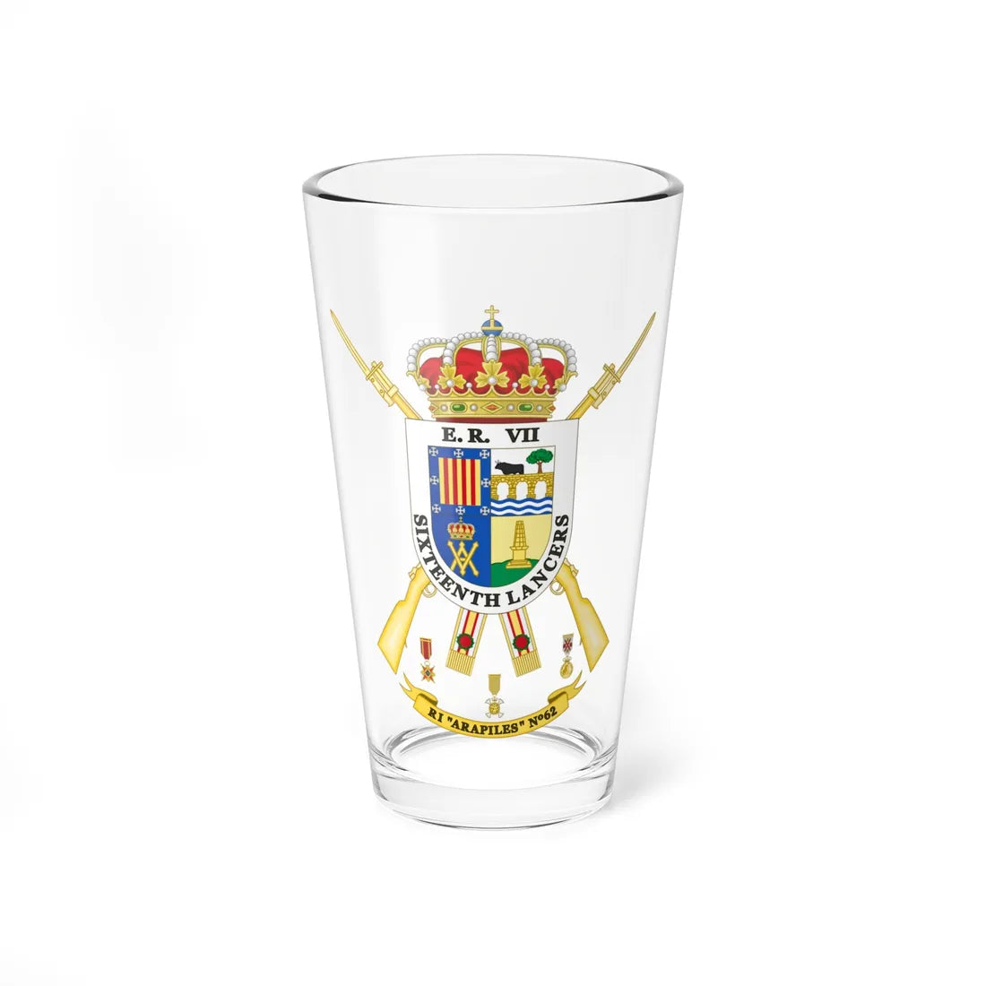 Coat of Arms of the 62nd Infantry Regiment Arapiles (Spain) (Coat of Arms) Pint Glass 16oz 16oz - Go Mug Yourself