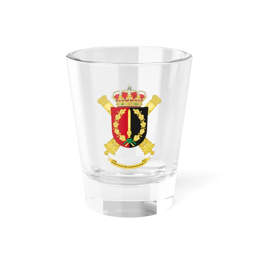 Coat of Arms of the 62nd Rocket Artillery Regiment (Spain) (Coat of Arms) Shot Glass 1.5oz 1.5oz - Go Mug Yourself