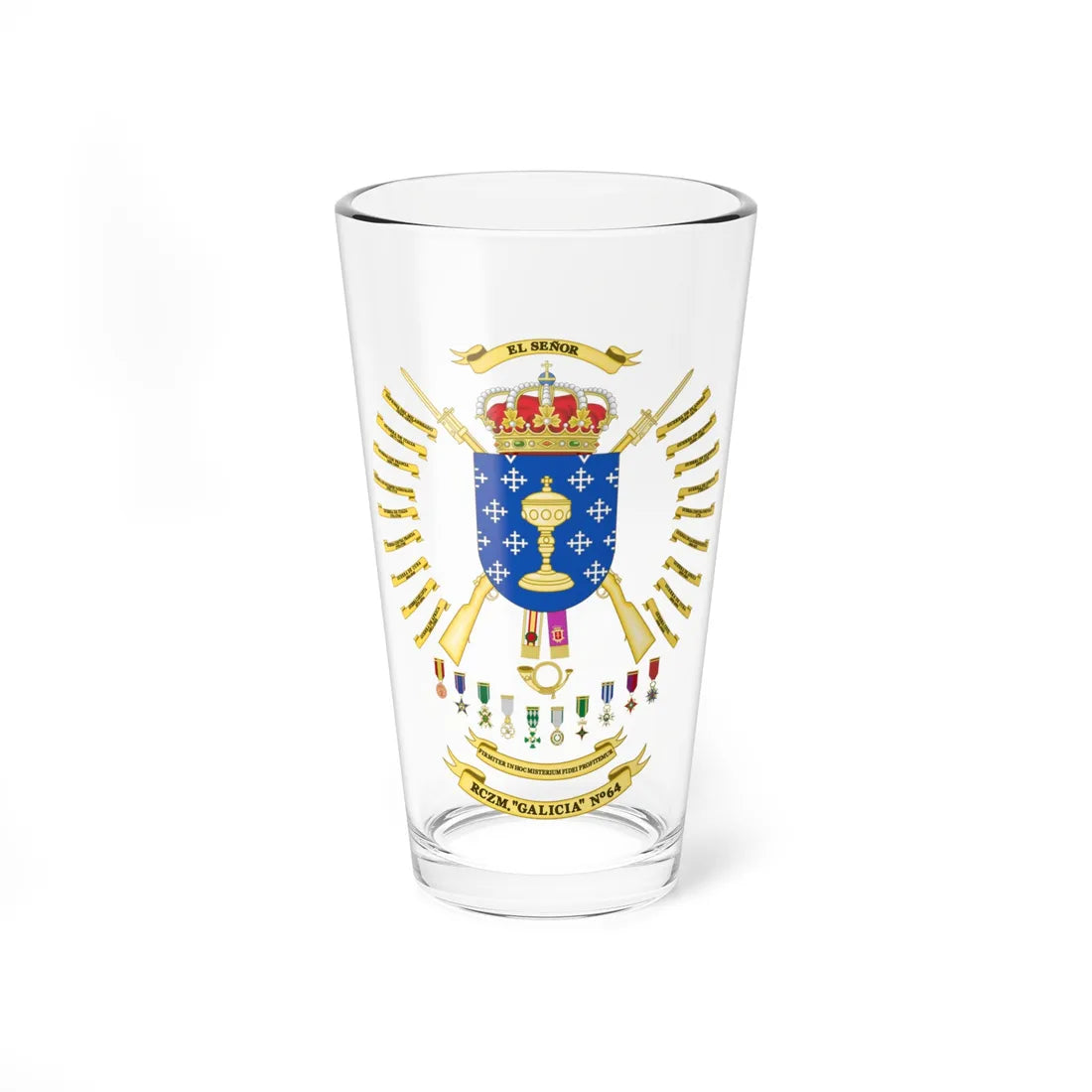 Coat of Arms of the 64th Regiment of Mountain Hunters Galicia (Spain) (Coat of Arms) Pint Glass 16oz 16oz - Go Mug Yourself
