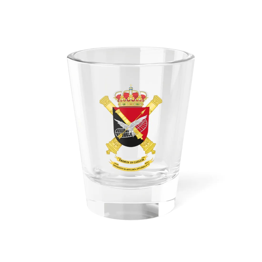 Coat of Arms of the 71st Air Defence Artillery Regiment (Spain) (Coat of Arms) Shot Glass 1.5oz 1.5oz - Go Mug Yourself