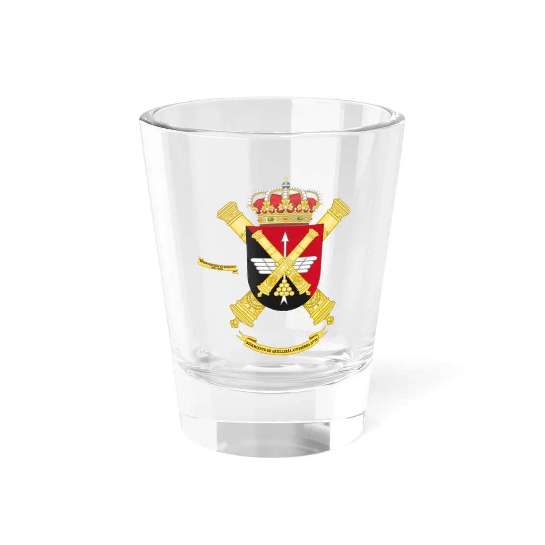 Coat of Arms of the 72nd Air Defence Artillery Regiment (Spain) (Coat of Arms) Shot Glass 1.5oz 1.5oz - Go Mug Yourself