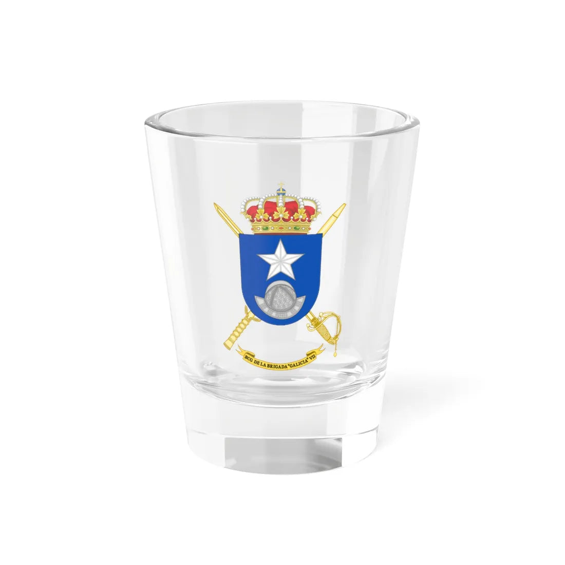 Coat of Arms of the 7th Brigade Galicia Headquarters Battalion (Spain) (Coat of Arms) Shot Glass 1.5oz 1.5oz - Go Mug Yourself