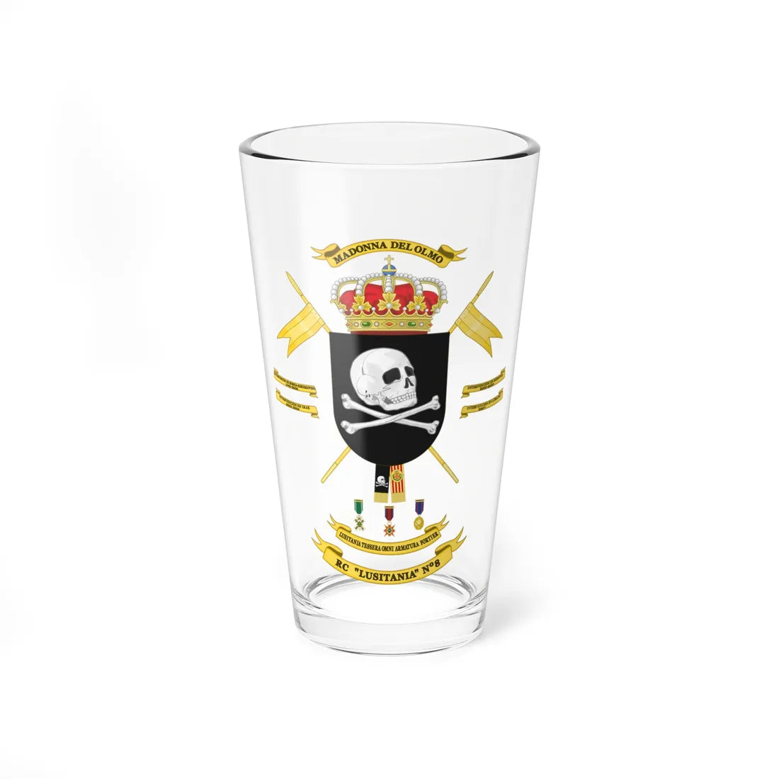 Coat of Arms of the 8th Light Armoured Cavalry Regiment Lusitania (Spain) (Coat of Arms) Pint Glass 16oz 16oz - Go Mug Yourself