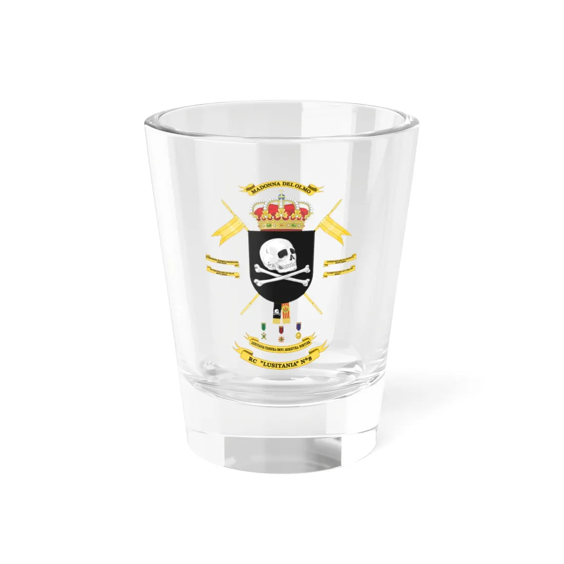 Coat of Arms of the 8th Light Armoured Cavalry Regiment Lusitania (Spain) (Coat of Arms) Shot Glass 1.5oz 1.5oz - Go Mug Yourself