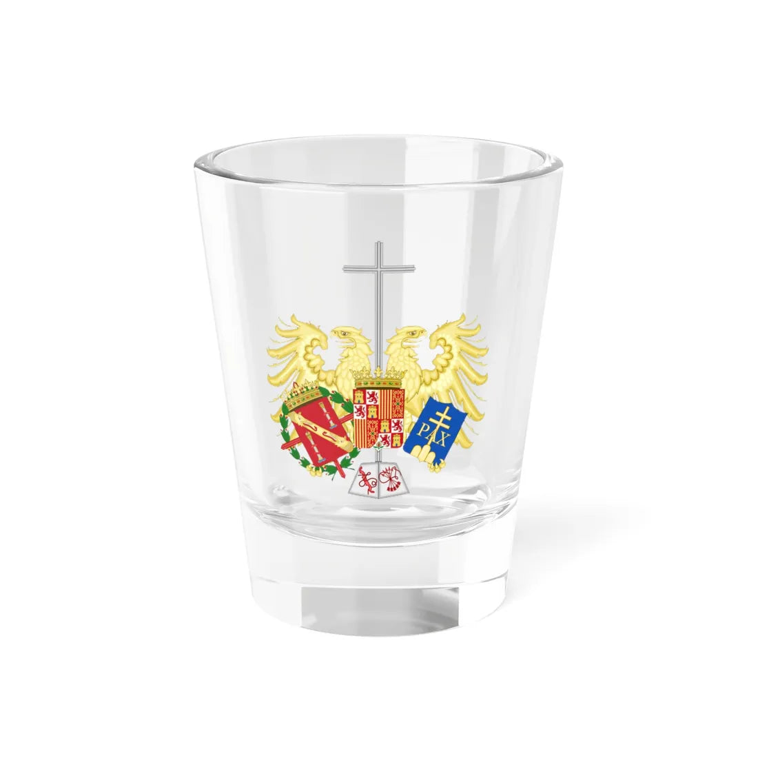 Coat of arms of the Abbey of the Valley of the Fallen (Spain) (Coat of Arms) Shot Glass 1.5oz 1.5oz - Go Mug Yourself