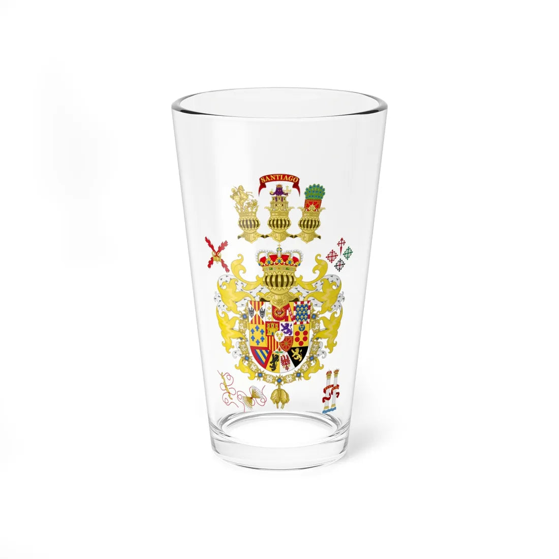 Coat of Arms of the Catholic Monarch Chivalric design (Spain) (Coat of Arms) Pint Glass 16oz 16oz - Go Mug Yourself