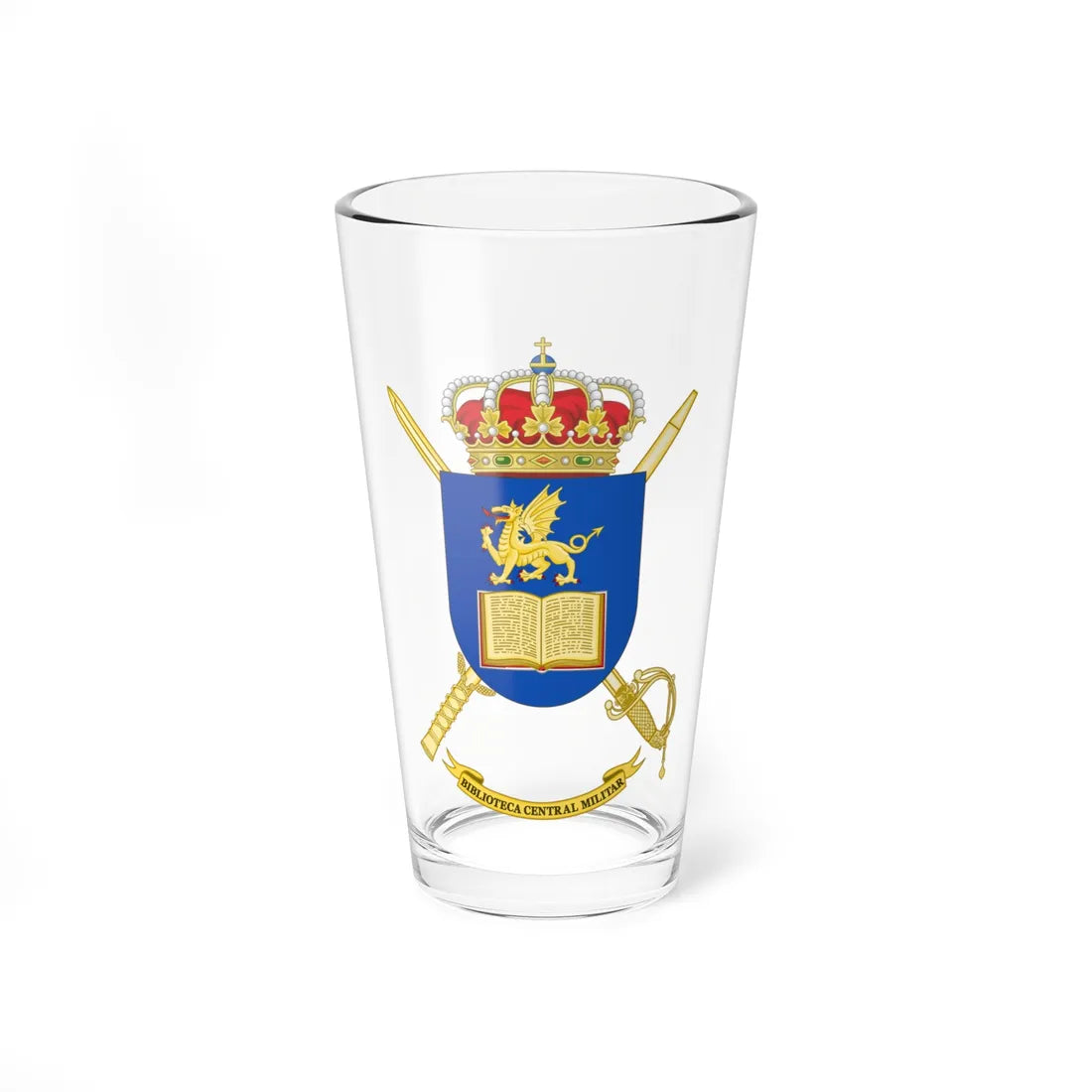 Coat of Arms of the Central Military Library of Spain (Spain) (Coat of Arms) Pint Glass 16oz 16oz - Go Mug Yourself