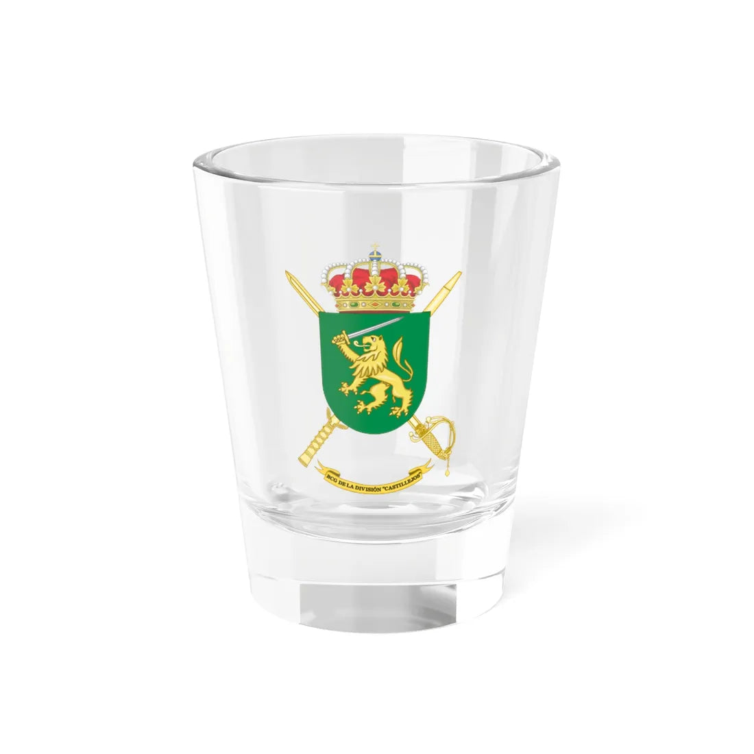 Coat of Arms of the Division Castillejos Headquarters Battalion (Spain) (Coat of Arms) Shot Glass 1.5oz 1.5oz - Go Mug Yourself
