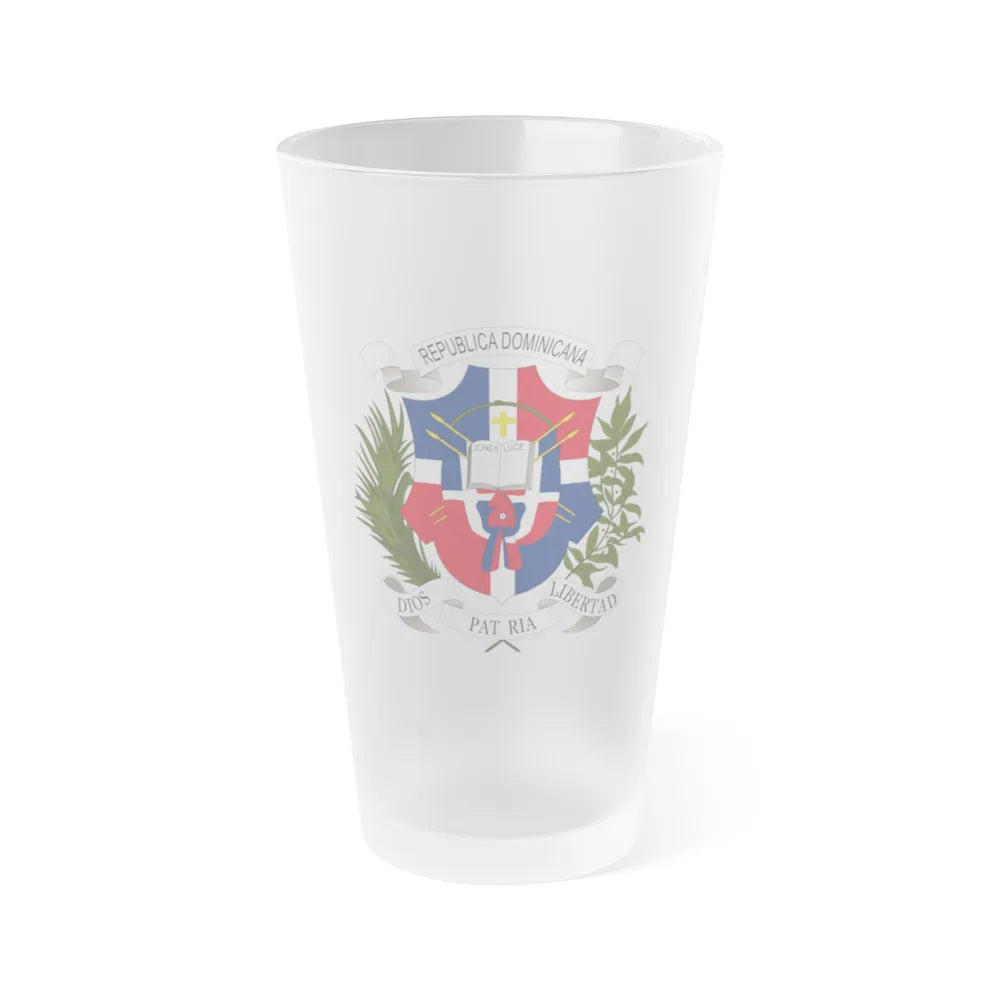 Coat of arms of the Dominican Republic (1860) - Frosted Pint Glass 16oz-Go Mug Yourself