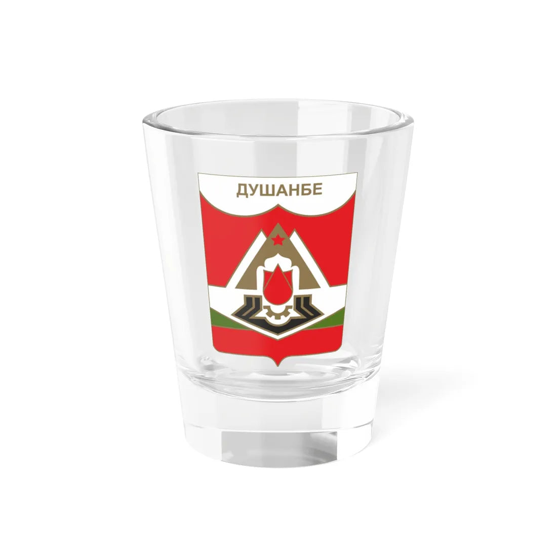 Coat of arms of the Dushanbe 1953-1991 (Tajikistan) (Coat of Arms) Shot Glass 1.5oz 1.5oz - Go Mug Yourself