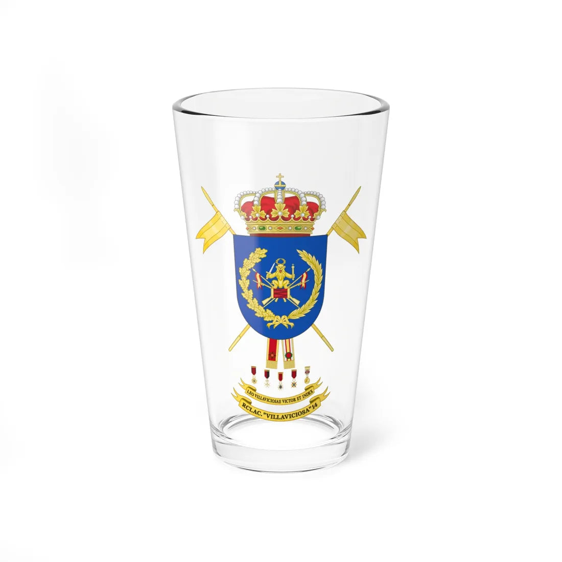 Coat of Arms of the Former 14th Cavalry Regiment Villaviciosa (Spain) (Coat of Arms) Pint Glass 16oz 16oz - Go Mug Yourself