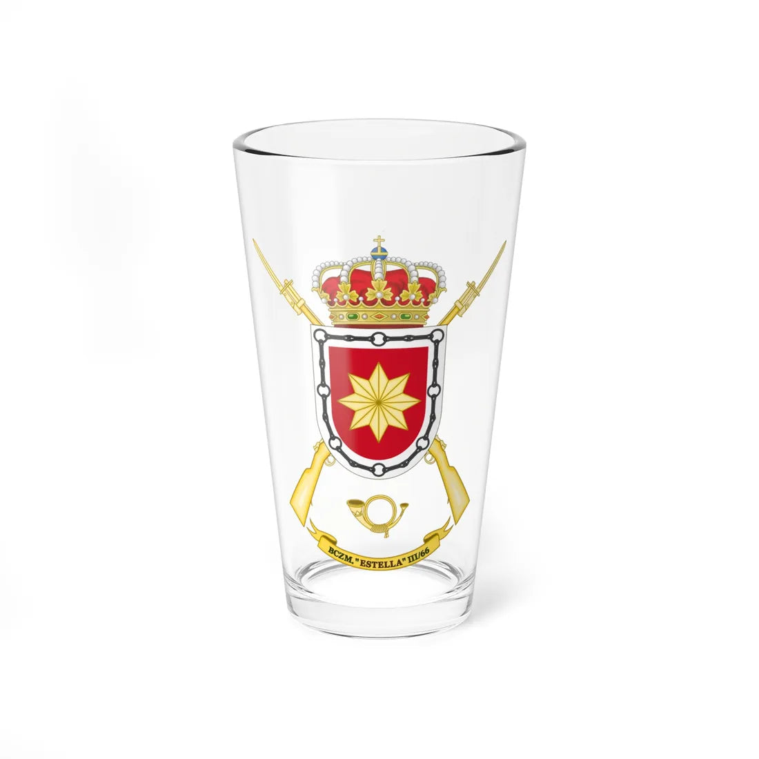 Coat of Arms of the Former 3rd-66 Mountain Hunters Battalion Estella (Spain) (Coat of Arms) Pint Glass 16oz 16oz - Go Mug Yourself