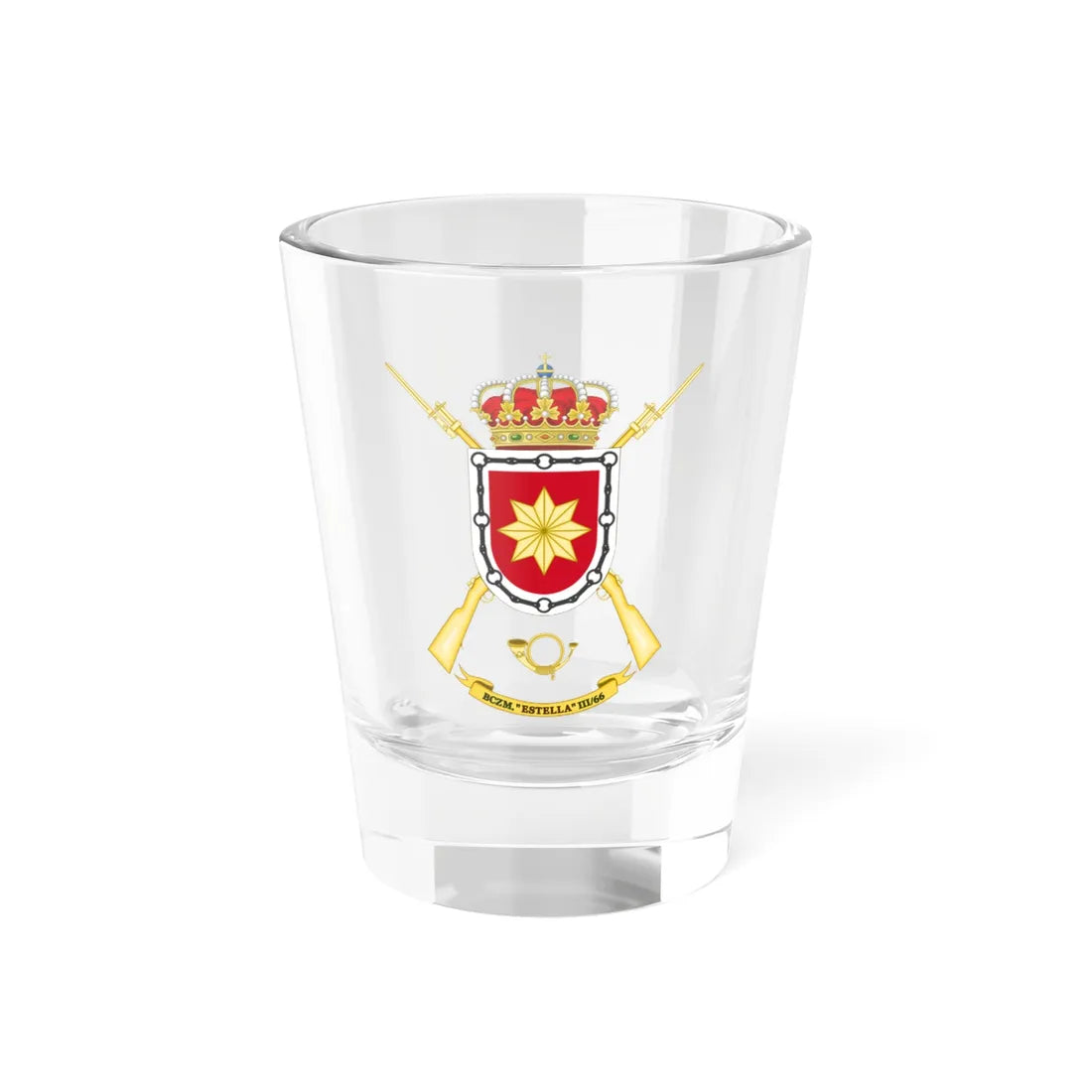 Coat of Arms of the Former 3rd-66 Mountain Hunters Battalion Estella (Spain) (Coat of Arms) Shot Glass 1.5oz 1.5oz - Go Mug Yourself