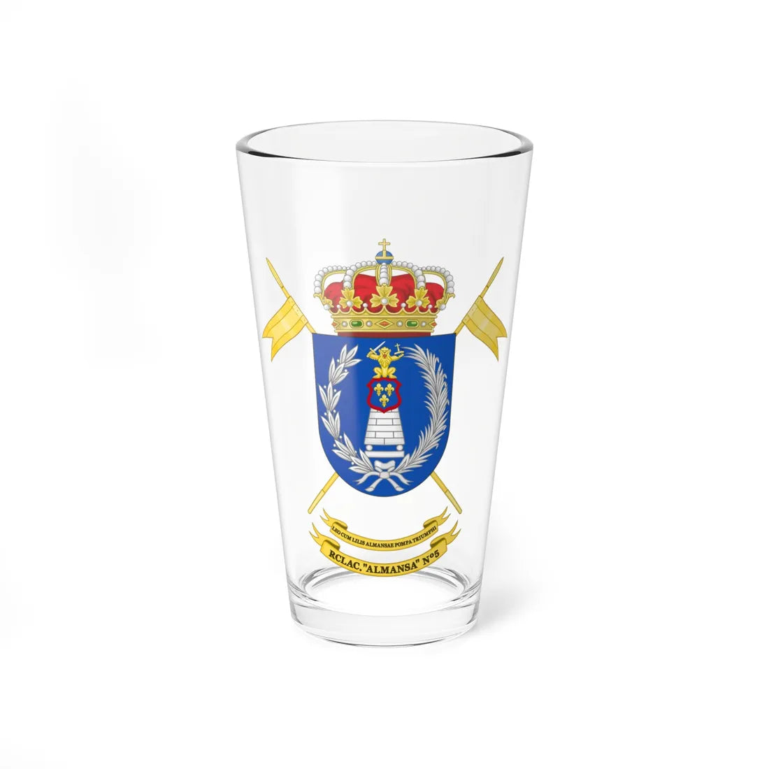 Coat of Arms of the Former 5th Light Armored Cavalry Regiment Almansa (Spain) (Coat of Arms) Pint Glass 16oz 16oz - Go Mug Yourself