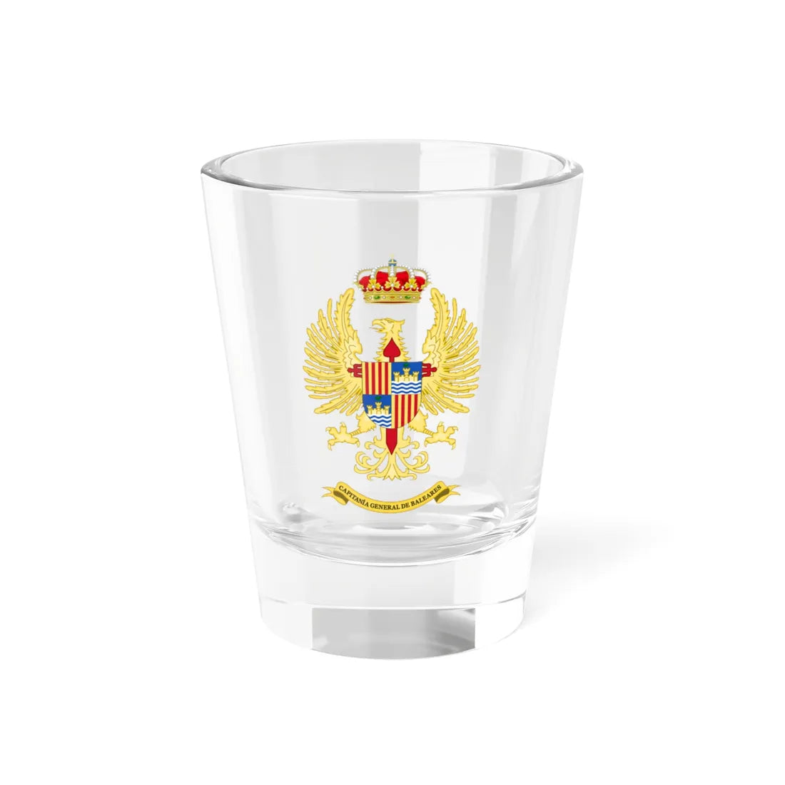 Coat of Arms of the Former General Captaincy of the Balearic Islands Until 1984 (Spain) (Coat of Arms) Shot Glass 1.5oz 1.5oz - Go Mug Yourself