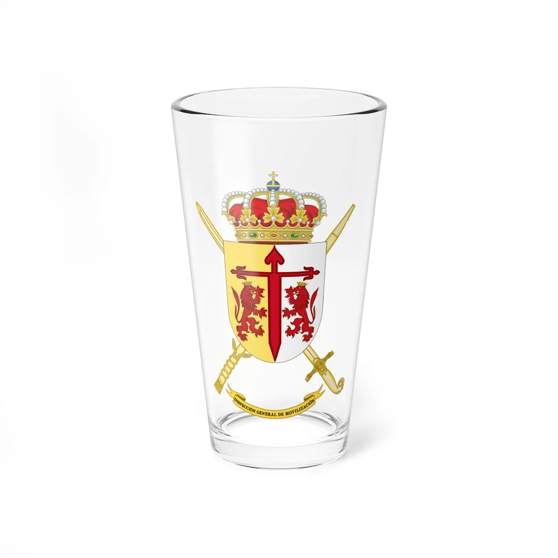 Coat of Arms of the Former Inspector General of Mobilizations Office of the Spanish Army (Spain) (Coat of Arms) Pint Glass 16oz 16oz - Go Mug Yourself