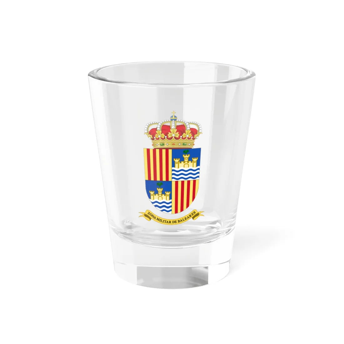 Coat of Arms of the Former Military Zone of the Balearic Islands 1984-2002 (Spain) (Coat of Arms) Shot Glass 1.5oz 1.5oz - Go Mug Yourself