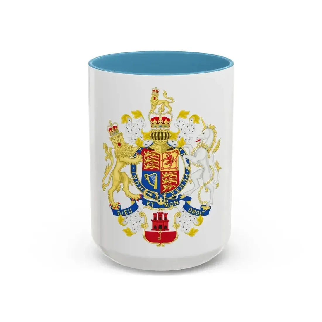 Coat of Arms of the Government of Gibraltar - Accent Coffee Mug 15oz Light Blue - Go Mug Yourself