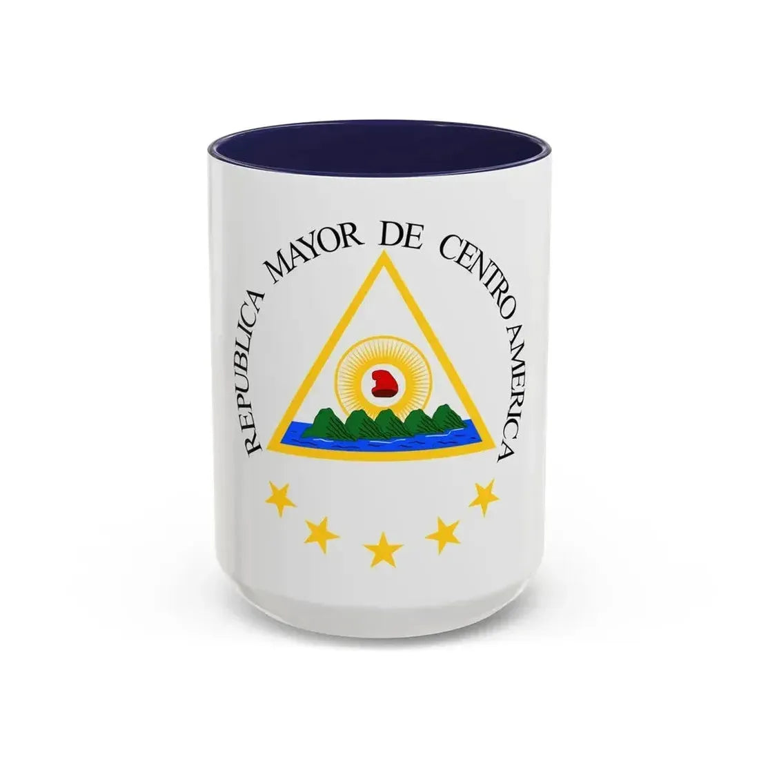 Coat of arms of the Greater Republic of Central America (1898) - Accent Coffee Mug 15oz Navy - Go Mug Yourself
