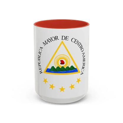 Coat of arms of the Greater Republic of Central America (1898) - Accent Coffee Mug 15oz Red - Go Mug Yourself