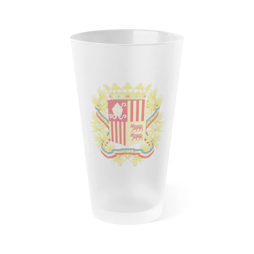 Coat of Arms of the high authorities of Andorra - Frosted Pint Glass 16oz-16oz-Frosted-Go Mug Yourself