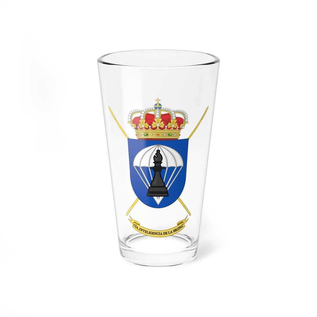 Coat of Arms of the Intelligence Company of the Spanish Army Paratrooper Brigade (Spain) (Coat of Arms) Pint Glass 16oz 16oz - Go Mug Yourself