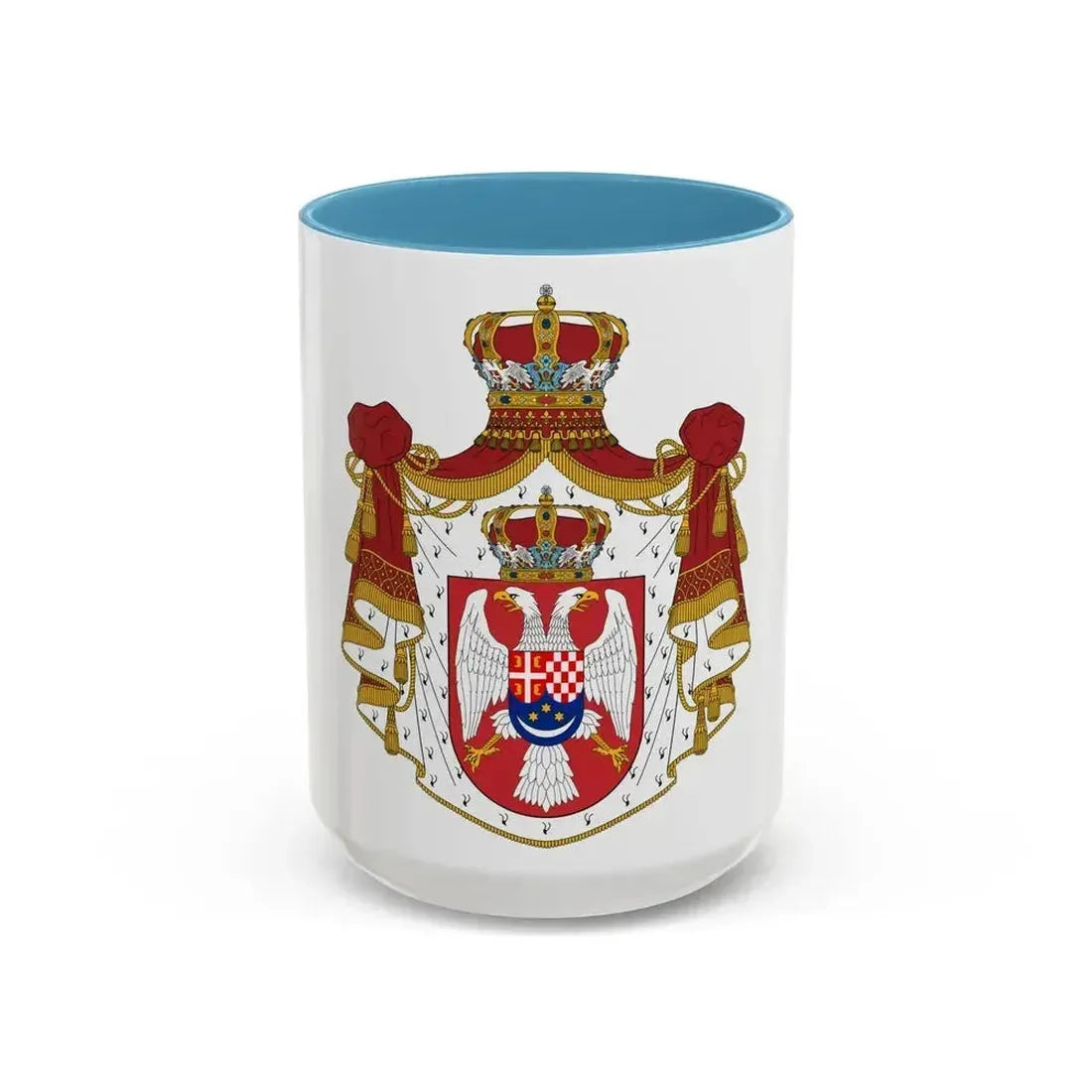 Coat of arms of the Kingdom of Yugoslavia - Accent Coffee Mug 15oz Light Blue - Go Mug Yourself