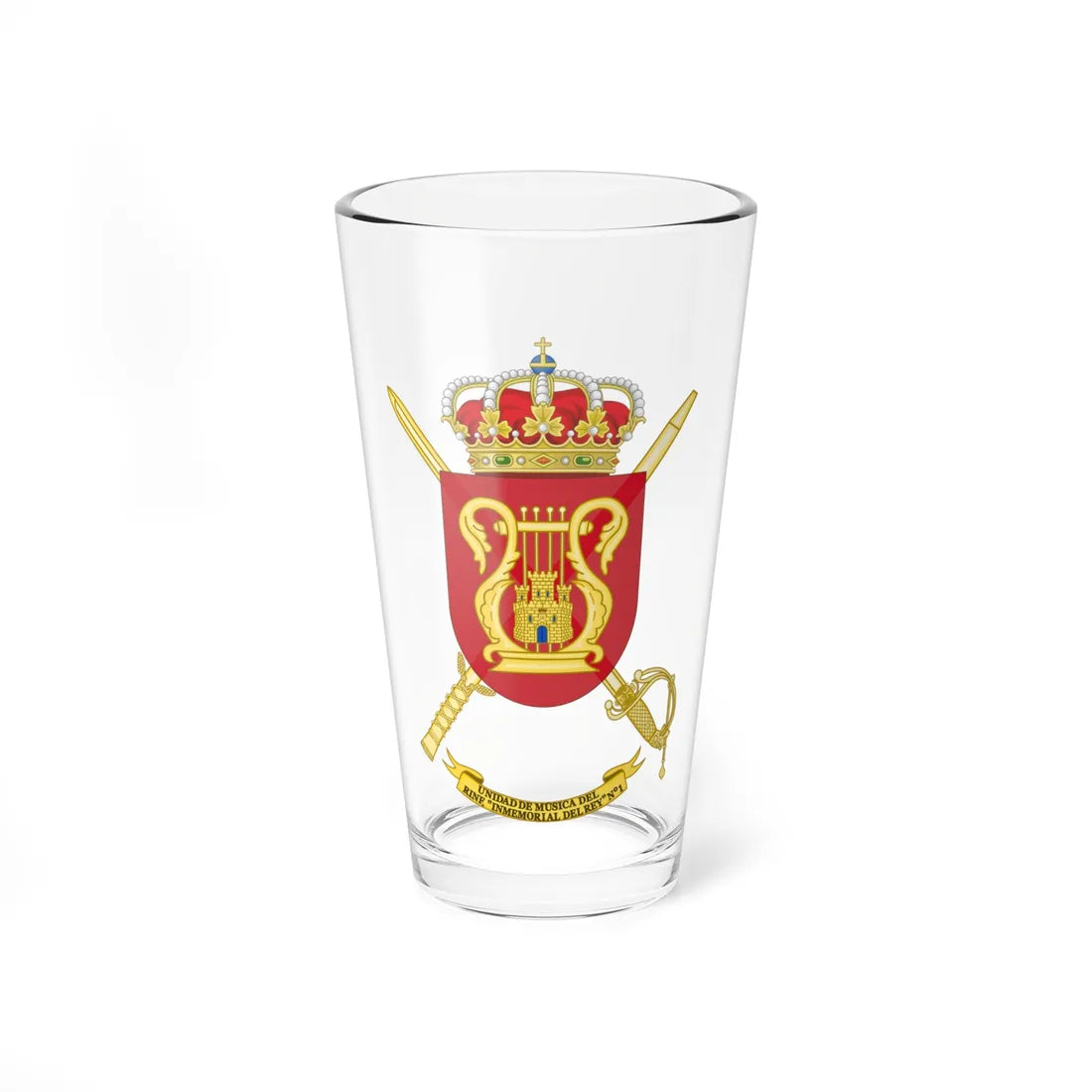 Coat of Arms of the Music Unit 1st Kings Immemorial Infantry Regiment (Spain) (Coat of Arms) Pint Glass 16oz 16oz - Go Mug Yourself