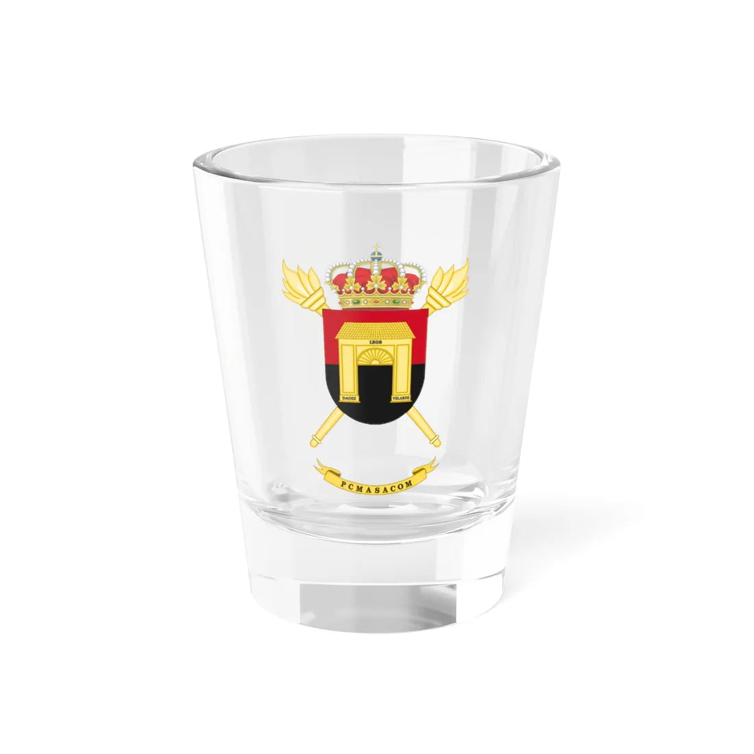 Coat of Arms of the PCMASACOM (Spain) (Coat of Arms) Shot Glass 1.5oz 1.5oz - Go Mug Yourself