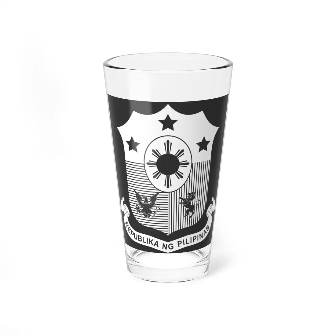 Coat of arms of the Philippines monochrome (Philippines) (Coat of Arms) Pint Glass 16oz 16oz - Go Mug Yourself