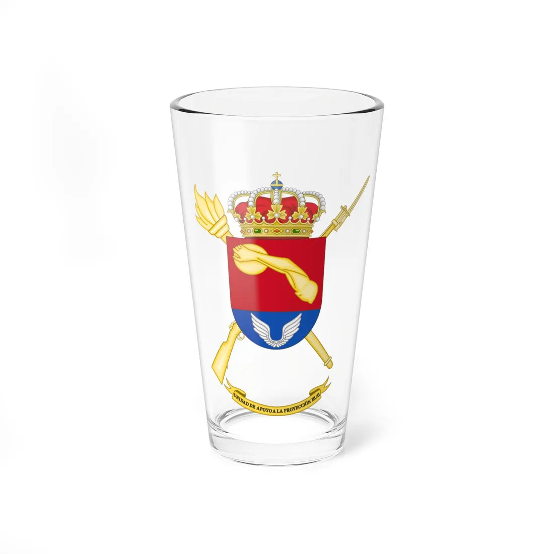 Coat of Arms of the Projection Support Unit of the Spanish Army 11th Logistics Grouping (Spain) (Coat of Arms) Pint Glass 16oz 16oz - Go Mug Yourself