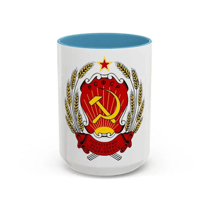Coat of arms of the Russian Soviet Federative Socialist Republic - Accent Coffee Mug 15oz Light Blue - Go Mug Yourself