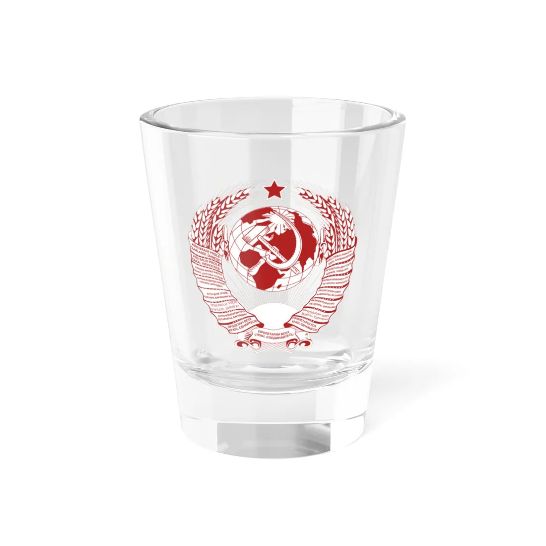 Coat of arms of the Soviet Union 1946-1956 printed version FireBrick (Soviet Union) (Coat of Arms) Shot Glass 1.5oz 1.5oz - Go Mug Yourself
