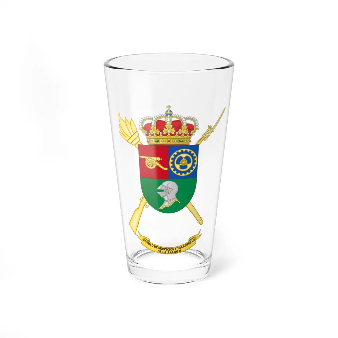 Coat of Arms of the Spanish Army 112th Logistics Services and Mechanical Workshops Unit (Spain) (Coat of Arms) Pint Glass 16oz 16oz - Go Mug Yourself