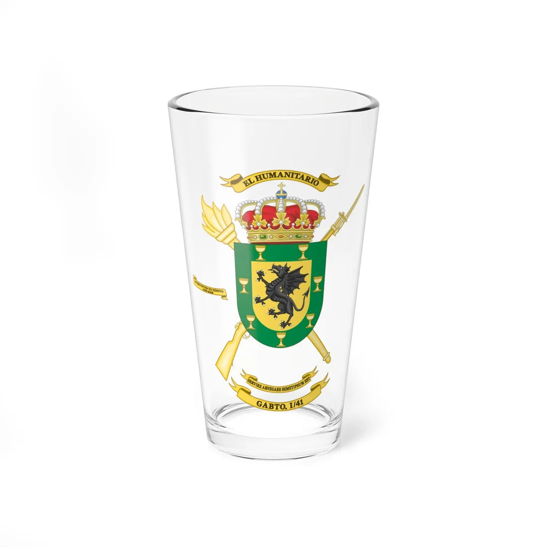 Coat of Arms of the Spanish Army 1st-41 Supply Group (Spain) (Coat of Arms) Pint Glass 16oz 16oz - Go Mug Yourself