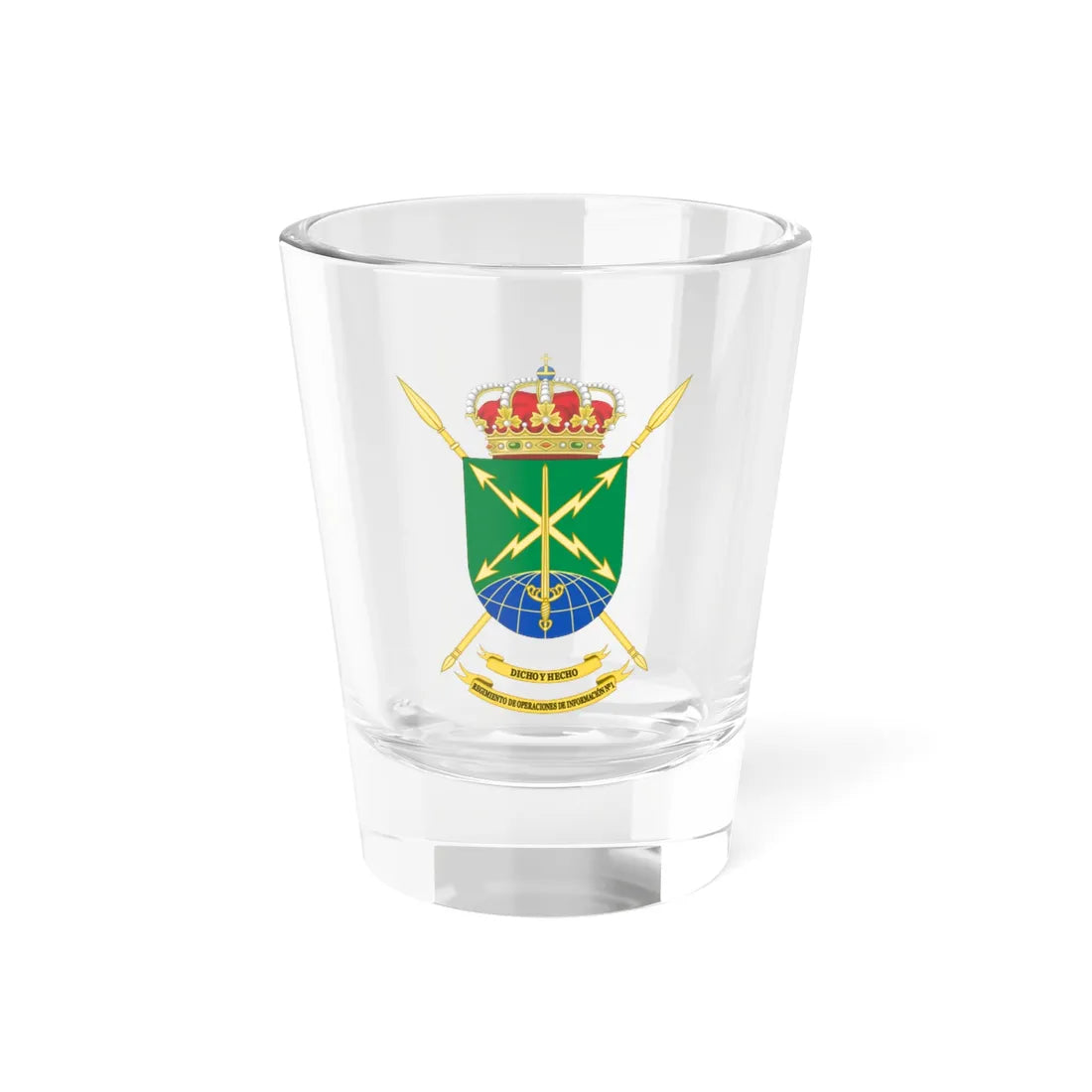 Coat of Arms of the Spanish Army 1st Information Operations Regiment (Spain) (Coat of Arms) Shot Glass 1.5oz 1.5oz - Go Mug Yourself