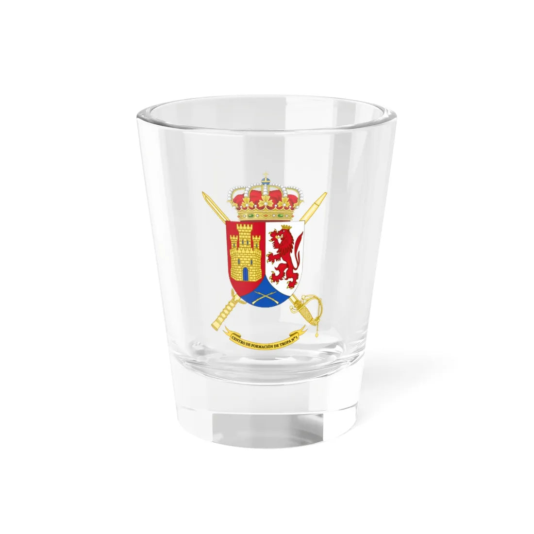 Coat of Arms of the Spanish Army 1st Troop Training Centre (Spain) (Coat of Arms) Shot Glass 1.5oz 1.5oz - Go Mug Yourself
