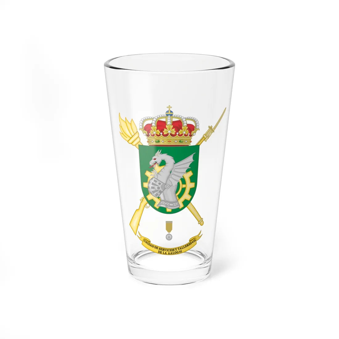 Coat of Arms of the Spanish Army 412th Logistics Services and Mechanical Workshops Unit (Spain) (Coat of Arms) Pint Glass 16oz 16oz - Go Mug Yourself