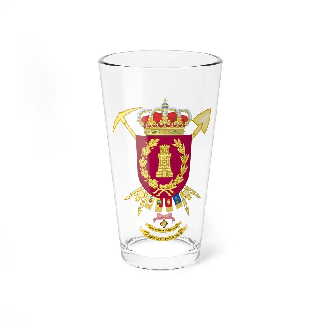 Coat of Arms of the Spanish Army Engineering Academy (Spain) (Coat of Arms) Pint Glass 16oz 16oz - Go Mug Yourself