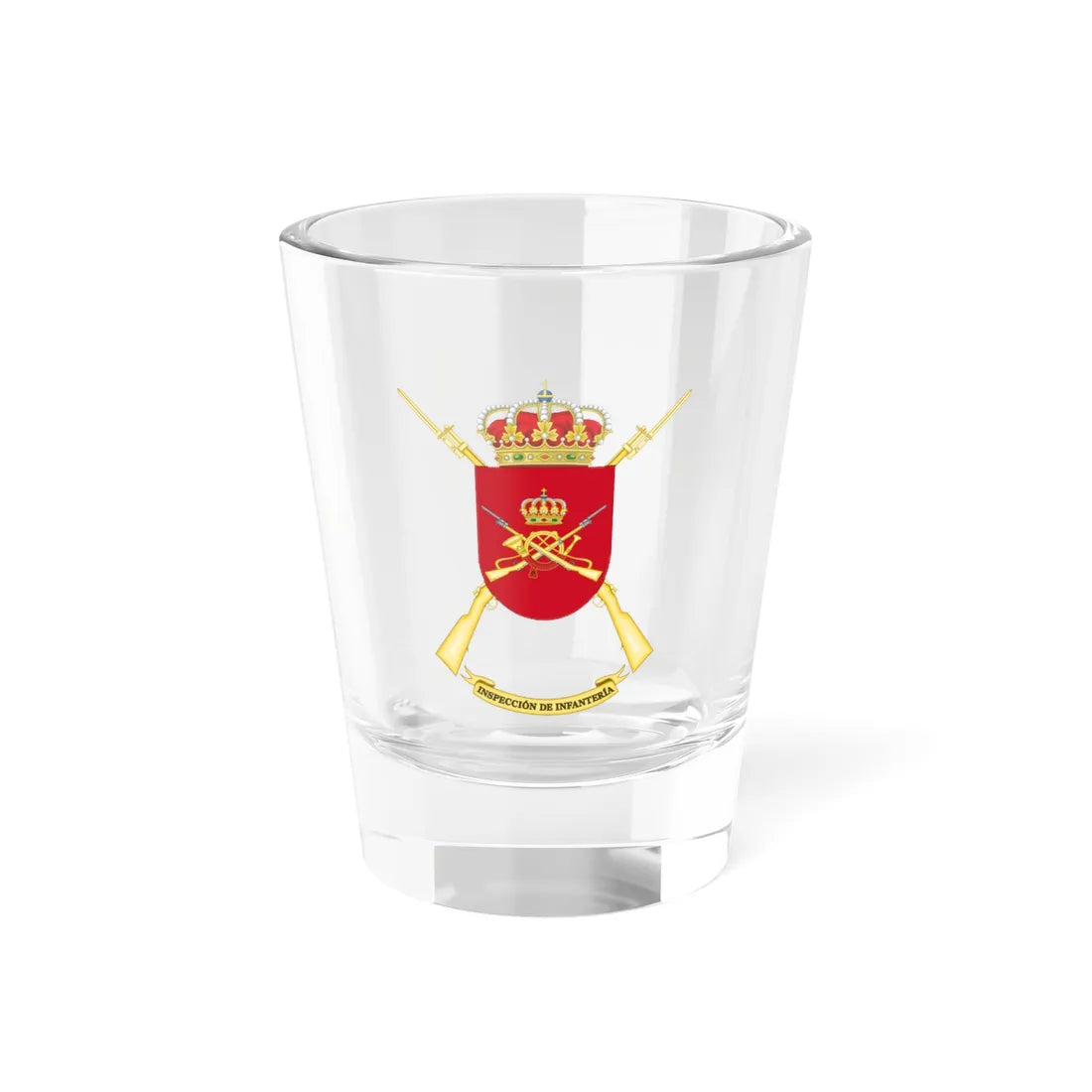 Coat of Arms of the Spanish Army Infantry Forces Inspectors Office (Spain) (Coat of Arms) Shot Glass 1.5oz 1.5oz - Go Mug Yourself