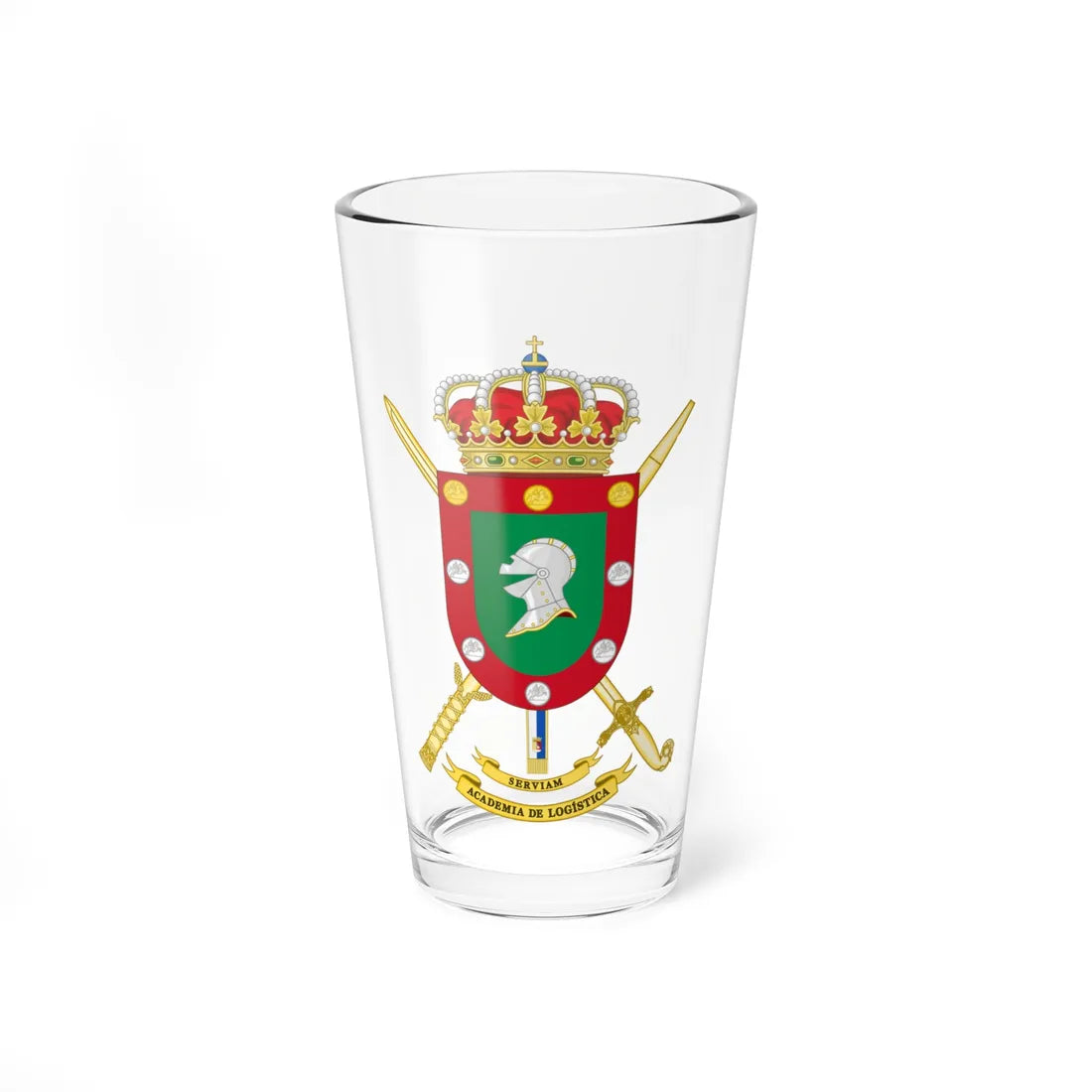 Coat of Arms of the Spanish Army Logistics Academy (Spain) (Coat of Arms) Pint Glass 16oz 16oz - Go Mug Yourself