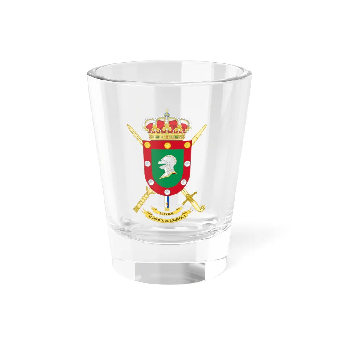Coat of Arms of the Spanish Army Logistics Academy (Spain) (Coat of Arms) Shot Glass 1.5oz 1.5oz - Go Mug Yourself