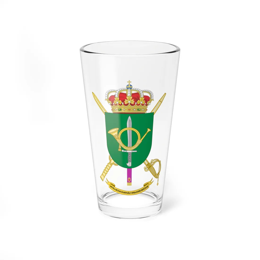Coat of Arms of the Spanish Army Mountain and Special Operations Military School (Spain) (Coat of Arms) Pint Glass 16oz 16oz - Go Mug Yourself