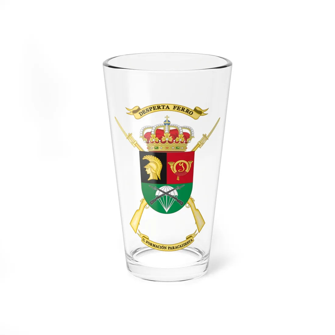 Coat of Arms of the Spanish Army Parachute Instruction Unit (Spain) (Coat of Arms) Pint Glass 16oz 16oz - Go Mug Yourself