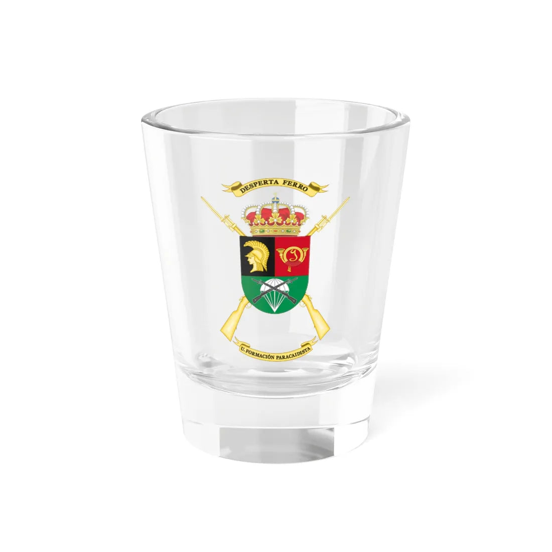 Coat of Arms of the Spanish Army Parachute Instruction Unit (Spain) (Coat of Arms) Shot Glass 1.5oz 1.5oz - Go Mug Yourself