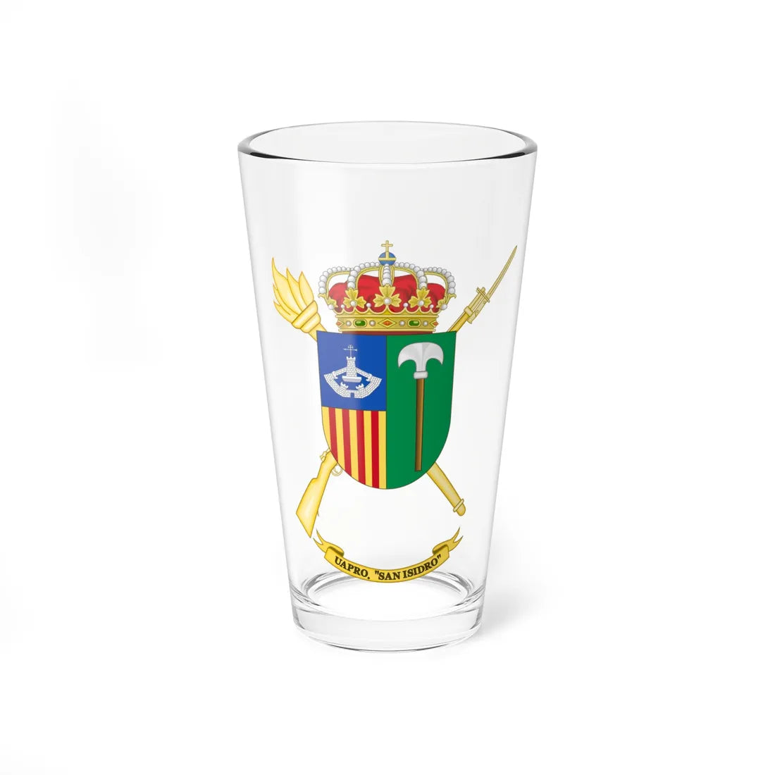Coat of Arms of the Spanish Army Projection Support Unit San Isidro (Spain) (Coat of Arms) Pint Glass 16oz 16oz - Go Mug Yourself