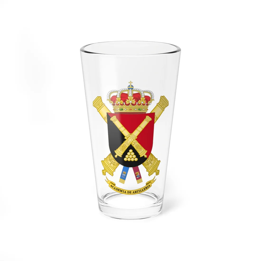 Coat of Arms of the Spanish Artillery Academy Common variant (Spain) (Coat of Arms) Pint Glass 16oz 16oz - Go Mug Yourself