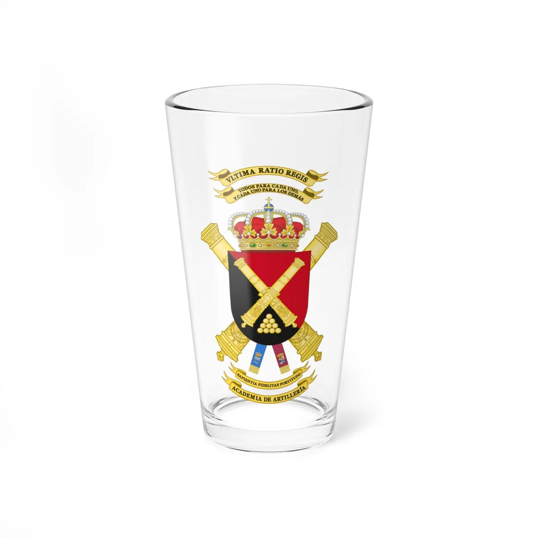 Coat of Arms of the Spanish Artillery Academy (Spain) (Coat of Arms) Pint Glass 16oz 16oz - Go Mug Yourself