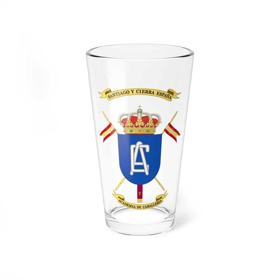 Coat of Arms of the Spanish Cavalry Academy (Spain) (Coat of Arms) Pint Glass 16oz 16oz - Go Mug Yourself